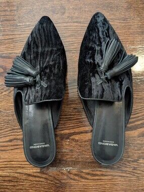 EUC Vagabond Black Velvet Tassel Mule Slides - Sz 40/9
